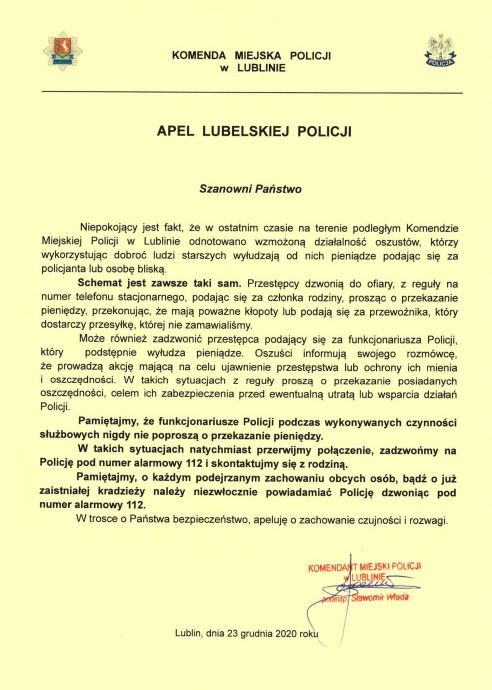 apel komendanta miejskiego policji 