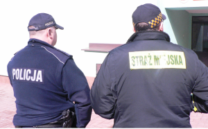 policjant i strażnik miejski, tyłem