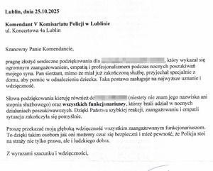 treść podziękowań