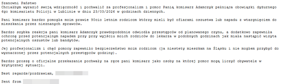 podziękowania treść