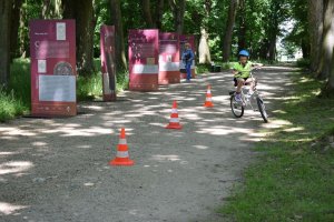 chłopiec jadący rowerem po torze przeszkód