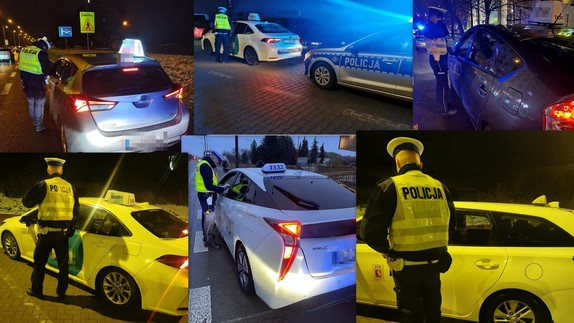 kolaż zdjęć przedstawiający policjantów podczas kontroli drogowej